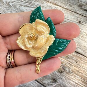 Vintage Jewelry Enamel Yellow Rose Brooch Pin